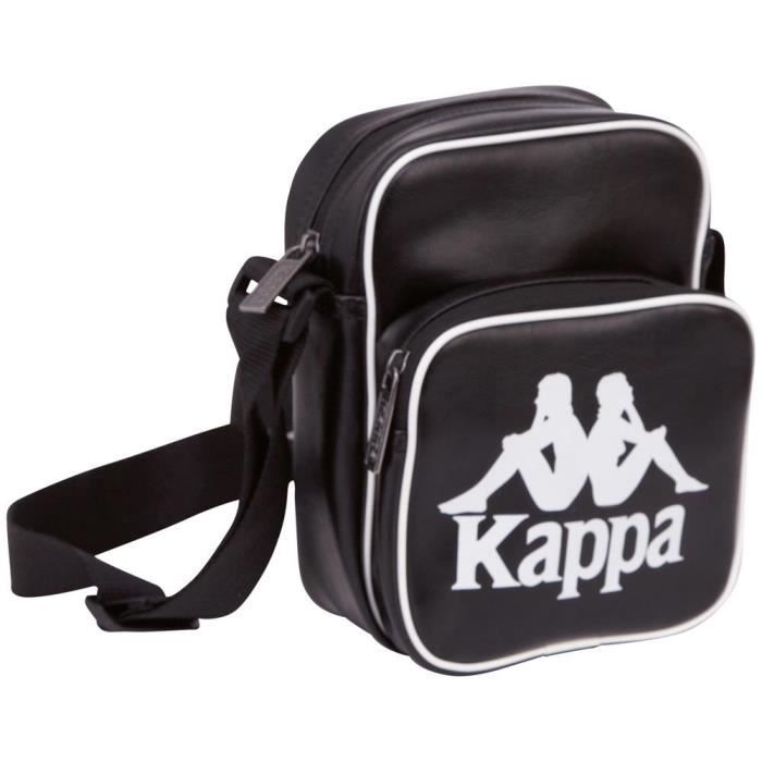 Sacoche - Kappa - Vintage Noire et Blanche - Bandoulière réglable - 100% Polyester - Dimensions L16xH28xP6cm Sacoche - Kappa - Vintage Noire et Blanche - Bandoulière réglable - 100% Polyester - Dimensions L16xH28xP6cm