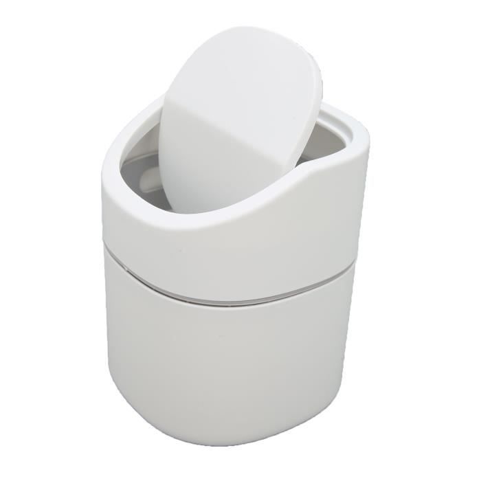 Mini Poubelle De Bureau 2L Avec Couvercle Bouton-Poussoir – Petite Corbeille Blanche Élégante Pour Coiffeuse, Chambre, Cuisine