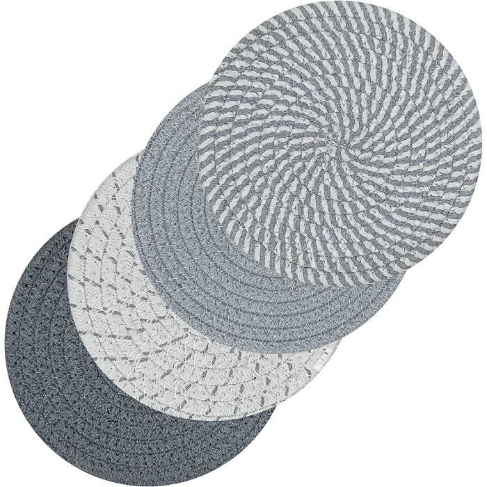 Lot De 4 Dessous De Plat En Coton - 20 Cm - Anti-brûlure, Avec Boucles De Suspension - Blanc, Gris, Beige, Marron Clair