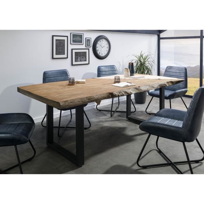 Table à manger - Bois massif de manguier - 180x90 cm - Beige-Anthracite mat - Pieds en U - FREEFORM 5 Table à manger - Bois massif de manguier - 180x90 cm - Beige-Anthracite mat - Pieds en U - FREEFORM 5