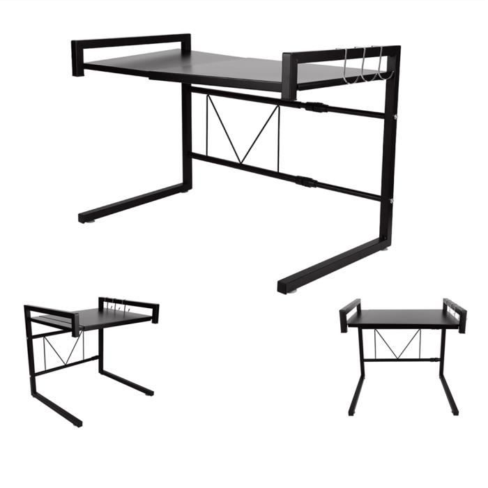 Support à Micro-Ondes Extensible NOIR - MENGDA - Capacité 25kg - 65x36x42cm