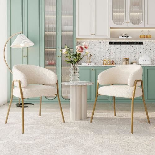 merax chaise de salle à manger blanche moderne en velours d'agneau (2 pièce), chaise de salle à manger avec pieds dorés