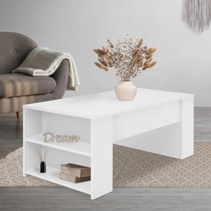 table basse de salon blanc ml-design - moderne - 110x60x42 cm - 2 compartiments - mdf