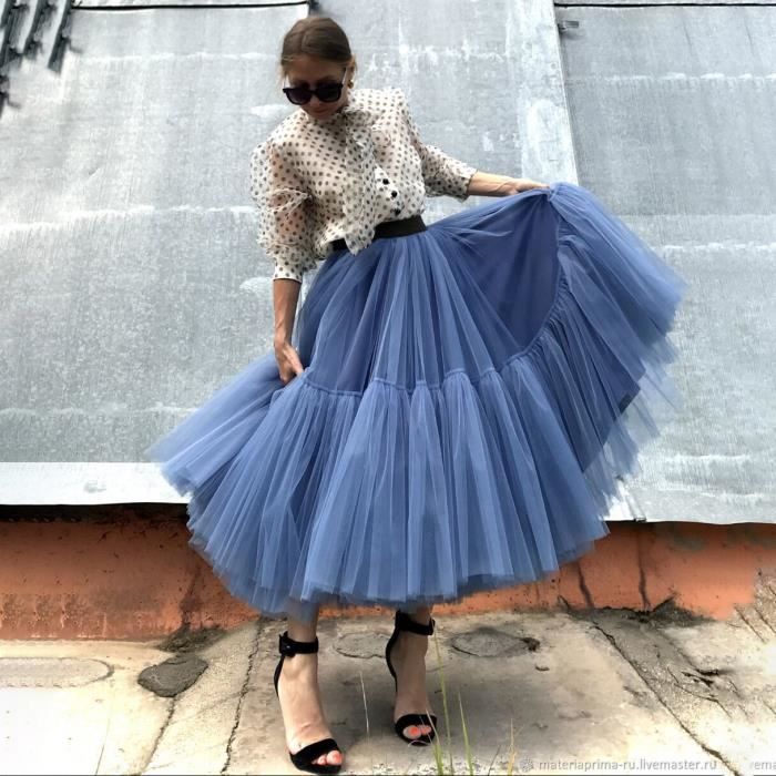 jupe longue plissée en tulle doux pour femme,jupon vintage,faite à la main,maxi,luxe,piste- bluish grey