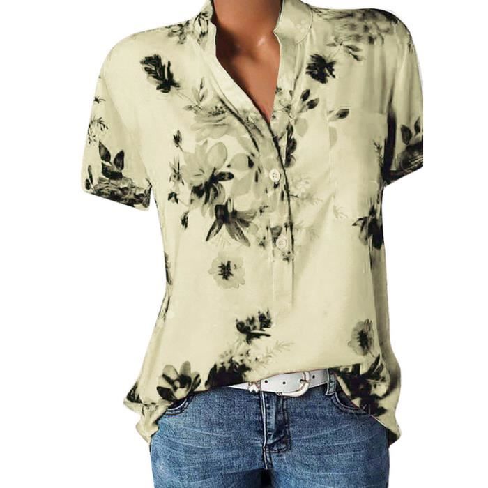 Style Bohème Casual T-shirt Femme Manches Courtes - Imprimé Floral