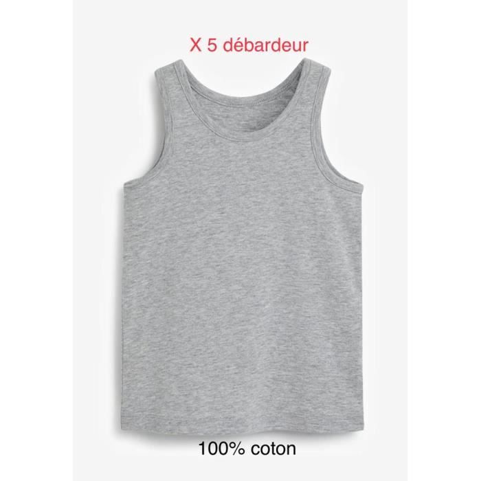 PACK DE 5 DEBARDEURS HOMME 100 COTON / COLORIS GRIS UNI GRIS