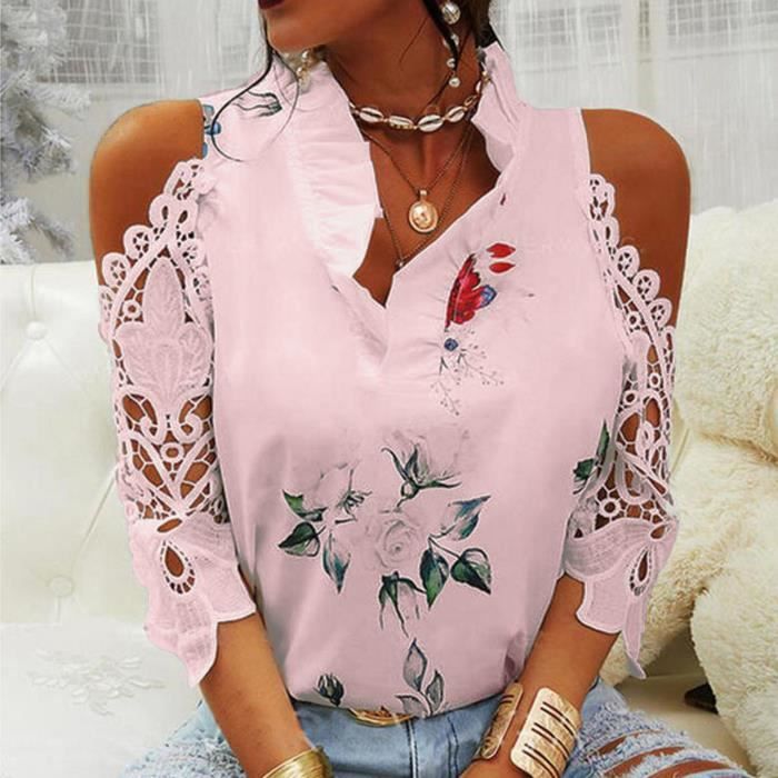 T-Shirt Femme Été 2025 - Col V, Manches Longues, Style Bohème Décontracté