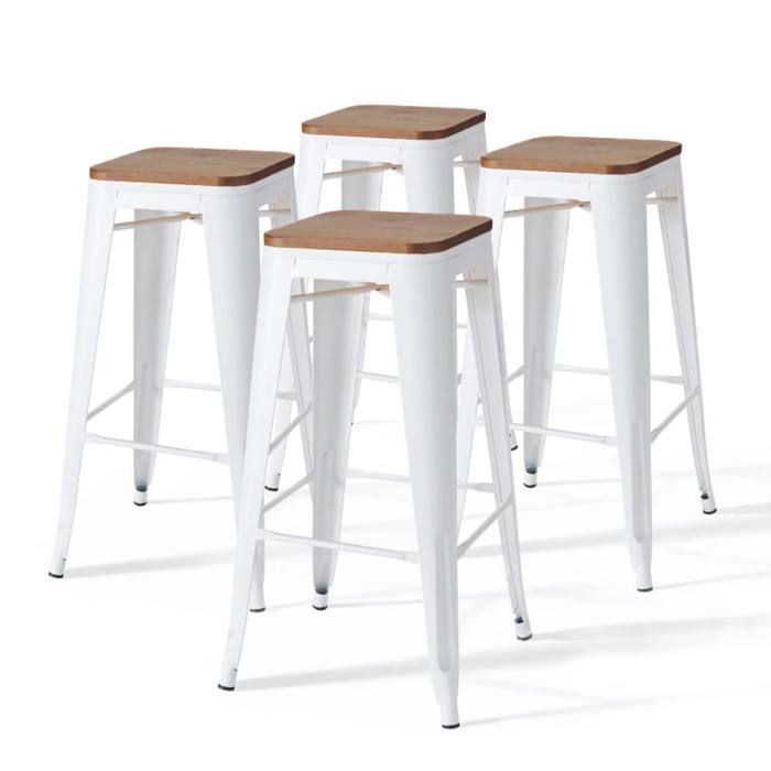 Lot de 4 tabourets de bar en acier blanc Indus - Oviala Lot de 4 tabourets de bar en acier blanc Indus - Oviala