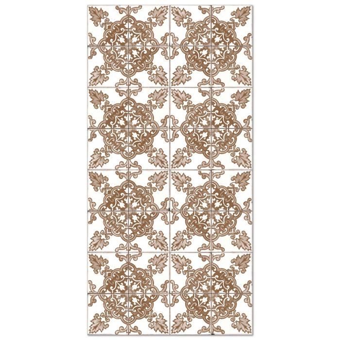 Tapis Vinyle Motif Carreaux Ciment Marron Rond - Dimensions 190x190 Cm - Imperméable, Antidérapant - Pour Intérieur Et Extérieur Abrité