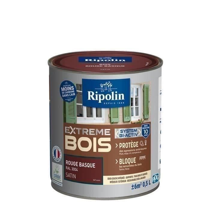 RIPOLIN Peinture Bois Satin Haute Protection 10 ans qui Protège et Magnifie vos Bois - Rouge basque