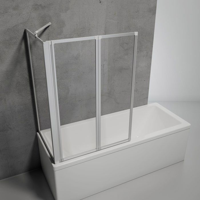 Schulte pare-baignoire 89x70x120 cm pare-baignoire dangle à coller sans percer verre 3mm transparent profilé alu-argenté