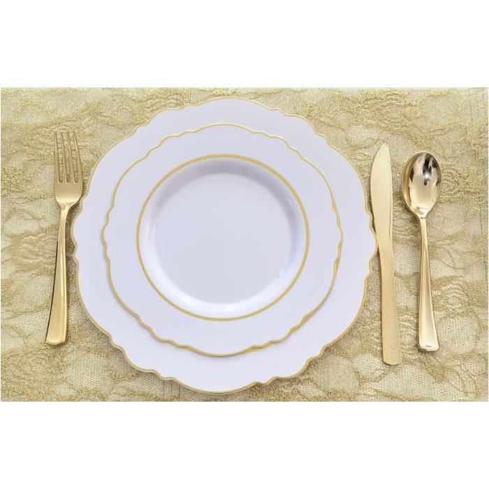 Lot 6 Assiettes Plates Blanche Et Fleurs Dore Vaisselle Table Ab