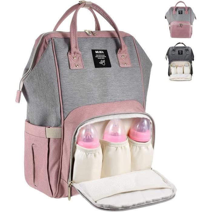 Sac à Dos à Langer Bébé - Grande Capacité 20L - Matelas à Langer Pliable 70x30 Cm - Étui Isotherme Et Port USB - 4
