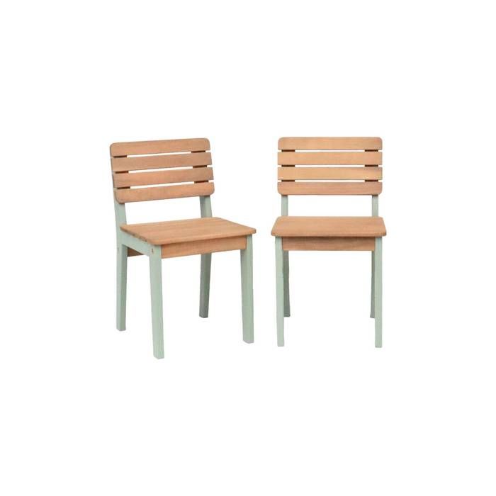 Lot de 2 chaises en bois dacacia pour enfant. salon de jardin enfant vert de gris. intérieur / extérieur