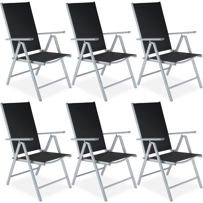 TECTAKE Lot de 6 chaises de jardin pliantes en aluminium