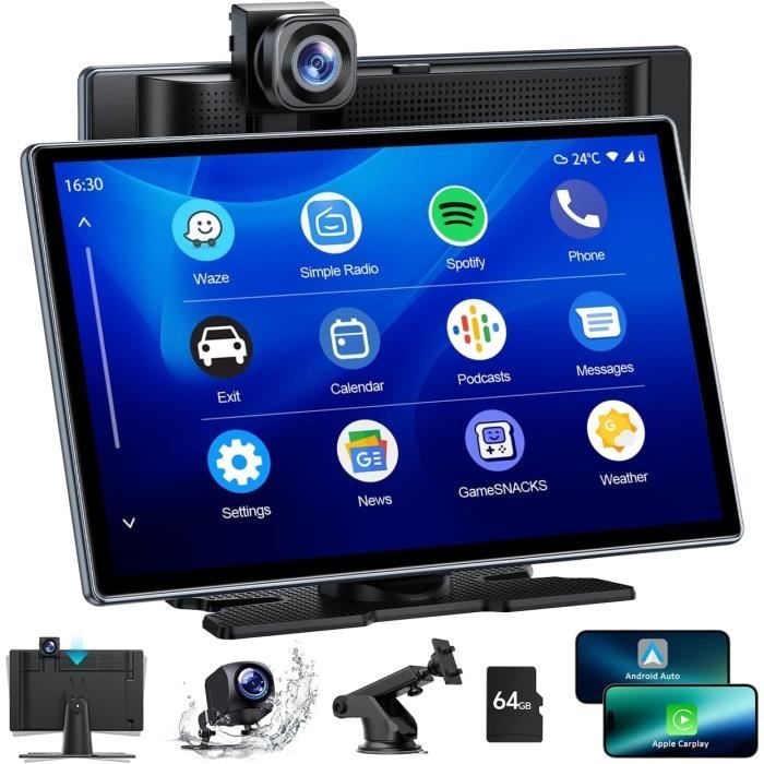 Autoradio avec Apple CarPlay Android Auto sans Fil, 6,86 '' Pliable Écran Tactile Portable