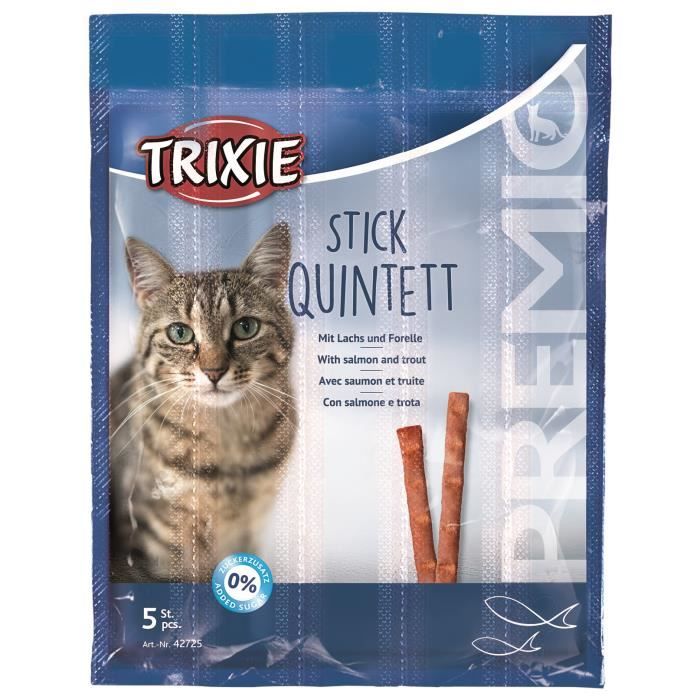 TRIXIE PREMIO Quadro-Sticks saumon/truite 5 × 5 g pour chat TRIXIE PREMIO Quadro-Sticks saumon/truite 5 × 5 g pour chat