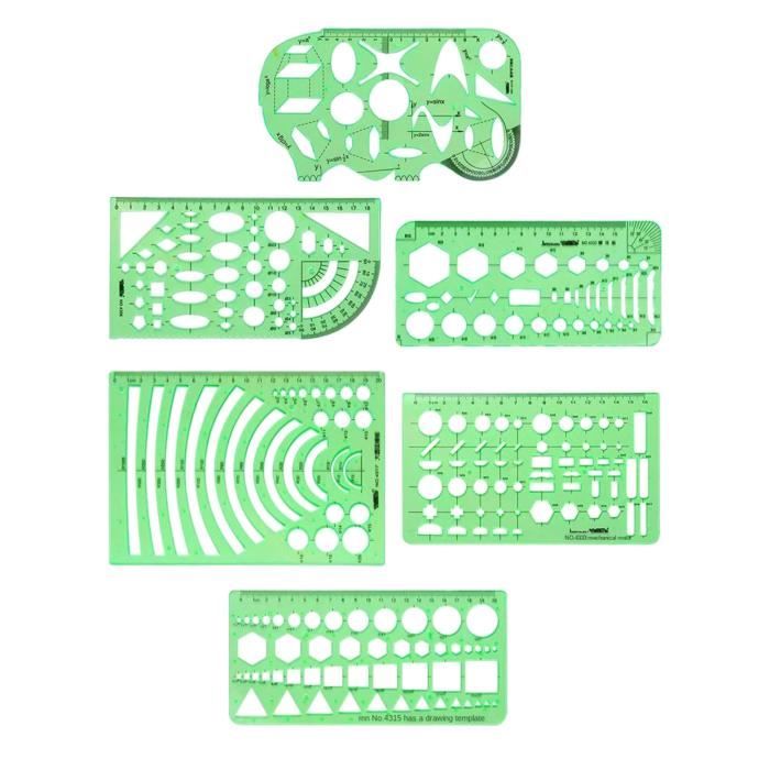 le dessin 6 pièces Modèles de dessin géométrique Ensemble d/'outil de gabarit de dessin Règle Courbe Française Gabarits de dessin géométrique Géométriques Plastique avec Cercles Ovales pour l/'école