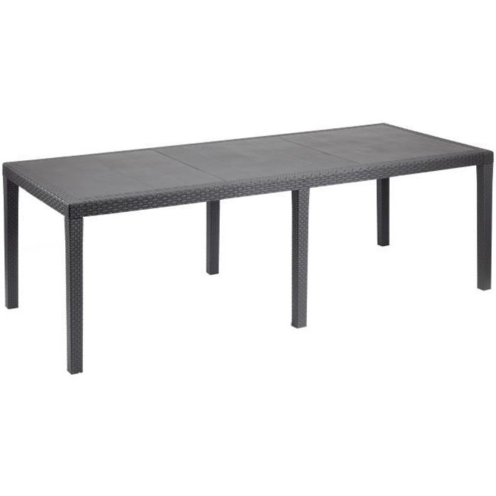 Table à manger de jardin QUEEN effet rotin - Anthracite - 220 x 90 x 72 cm