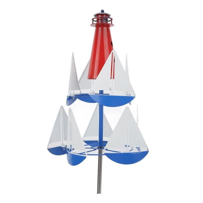 Moulin à vent de voilier de phare d'été en métal - VGEBY - Rotation à 360  degrés - Fonction girouette - Blanc