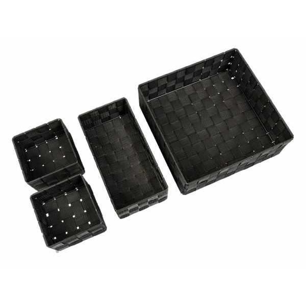 WENKO Corbeille De Bain Adria Noire Kit De 4 - Paniers Rangement S M L Polypropylène Cuisine Salle De Bain