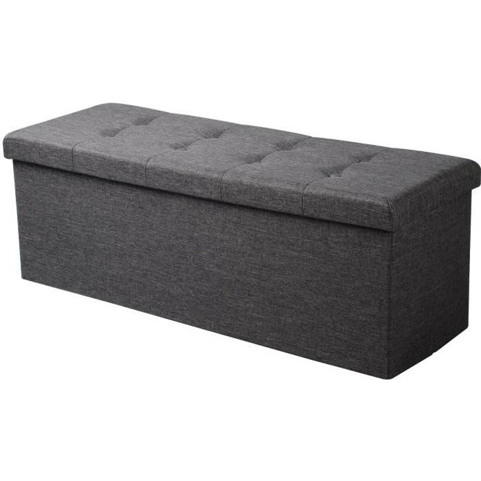 WOLTU Tabouret Pouf coffre de rangement rectangulaire pliable couvercle amovible 110x375x38cmGris Foncé WOLTU Tabouret Pouf coffre de rangement rectangulaire pliable couvercle amovible 110x375x38cmGris Foncé