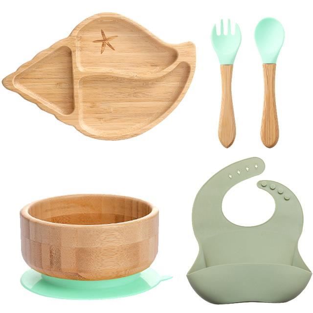Assiette Bébé Ventouse Antidérapante Avec Cuillère - Vaisselle Bambou Hérisson Avec Boîte Cadeau