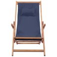 Chaise pliable avec cadre en bois - Bleu - 60 x 127 x 95 cm-1