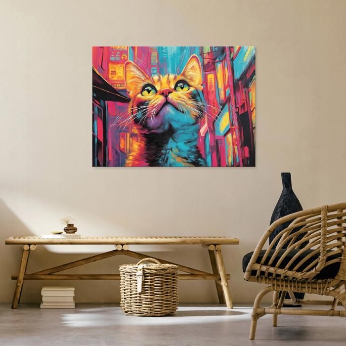 Decomonkey Tableau Impression Sur Toile 5 Pièces Animaux Abstrait Chats Cristaux - 100x50 Cm