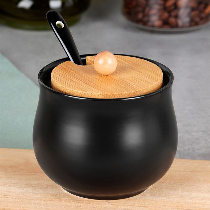 Sucrier En Céramique Avec Couvercle Et Cuillère - 430 Ml, Porcelaine Sans Plomb - 12