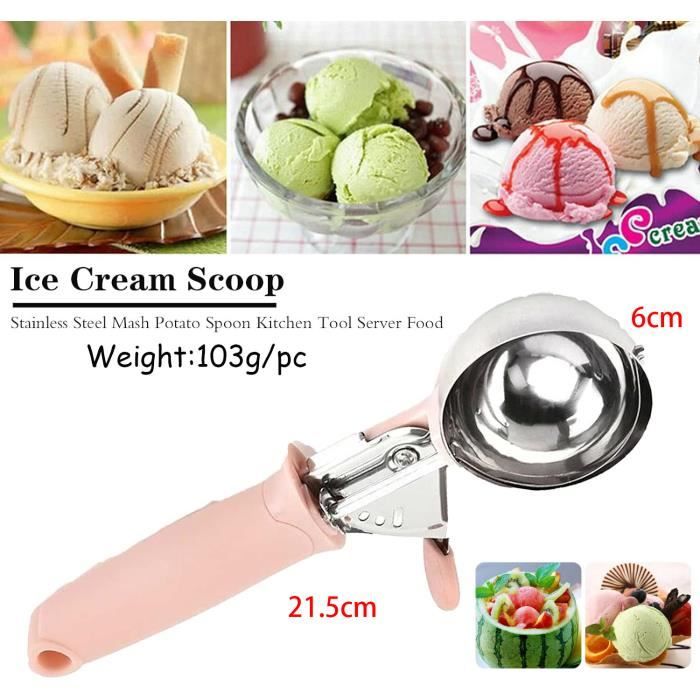 Cuillère à Glace 3 Tailles En Inox 18/8 Avec Gâchette – Set De 3 (70mm, 58mm, 40mm) Idéal Pour Boules De Glace, Cookies, Melon & Boulettes De Viande