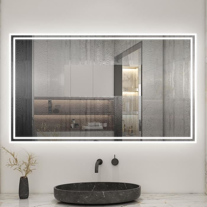 Miroir De Salle De Bain LED Avec Bluetooth Et Anti-buée - 80x60cm, Lumière Dimmable, 3 Couleurs, Mémoire - IP44