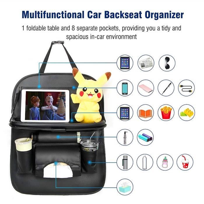 Organisateur Voiture Enfant Avec Tablette - Protection Siège Auto, Poches Multiples - Imperméable, Rangement Jouets/bouteilles - 8