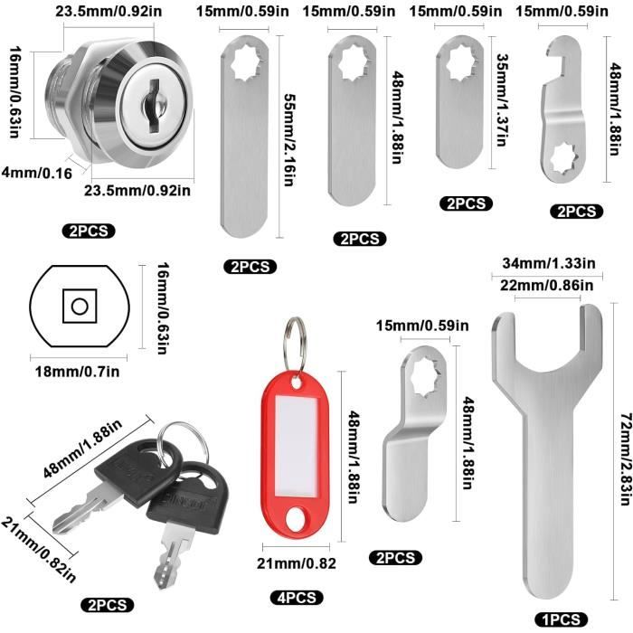 2 Serrures En T Pour Boîte à Outils Camion - Acier Inox, Livrées Avec 2 Clés - Idéal Remorque, Camping-car, Coffre De Rangement