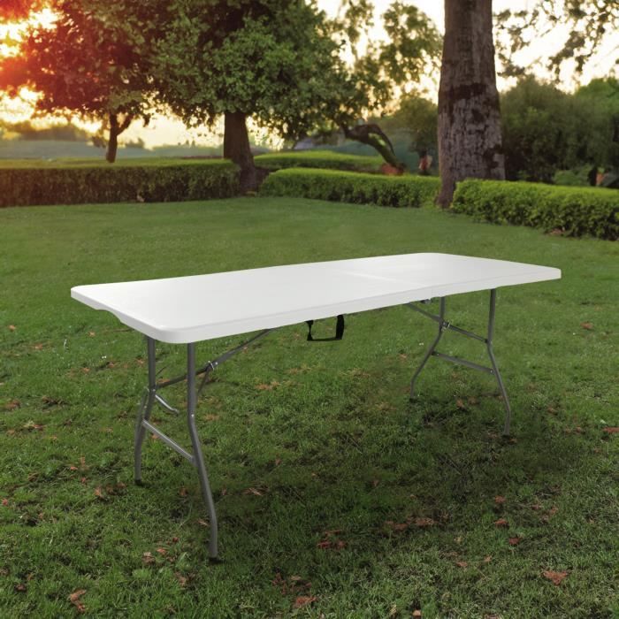 Table pliable en 2 (valise) ajustable rectangulaire (blanc) 122cm / 4  personnes - Table pliante - Table pliante polyéthylène