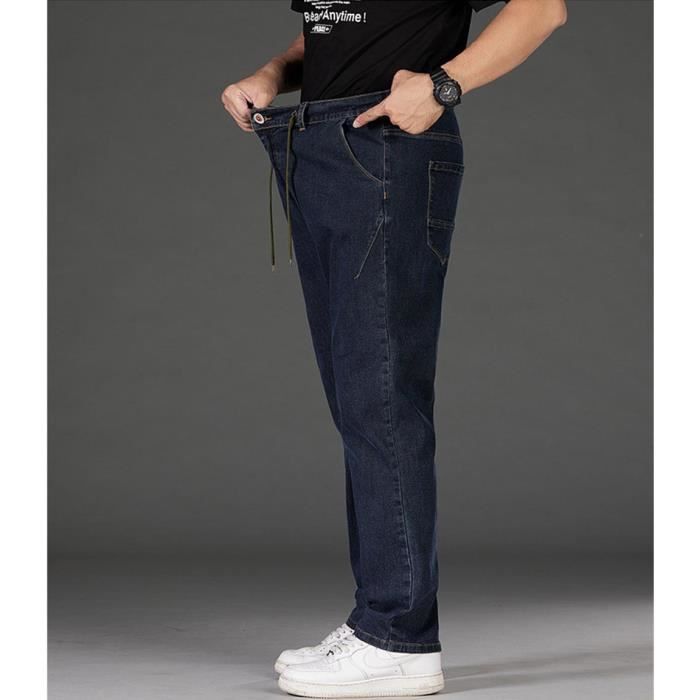 Pantalon En Jeans Homme Relaxed Fit Taille Elastique Casual Jean Stretch Grande Taille Effet Delave