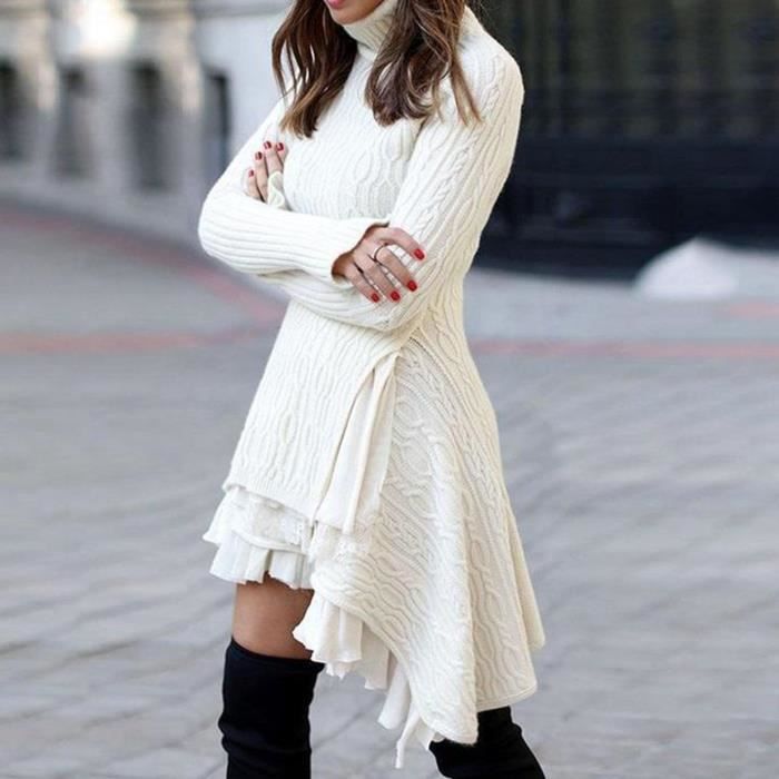 Robe pull 2025 col roulé blanche