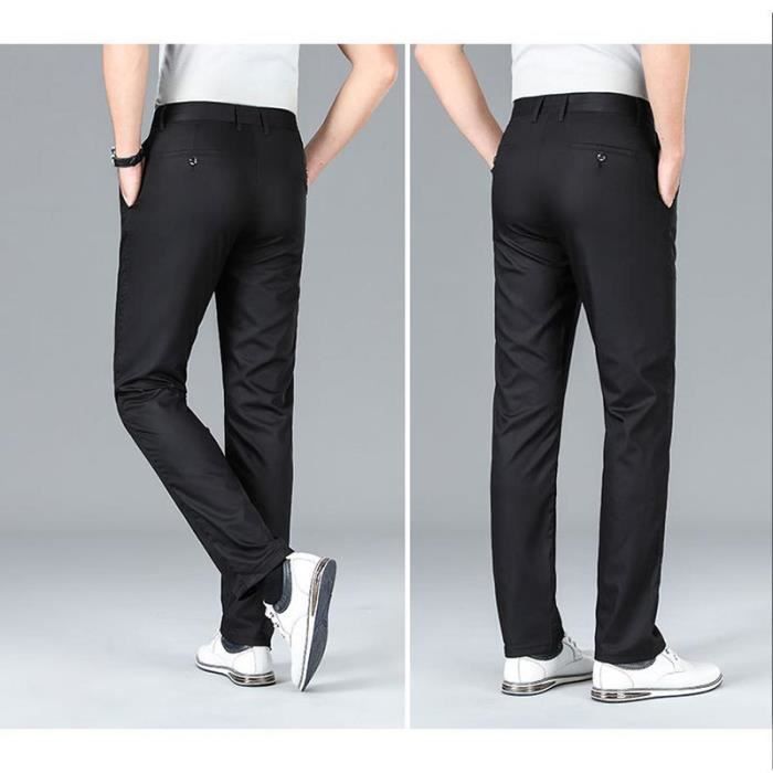 Pantalon Chino Coupe Droite Homme Couleur Unie Pantalon de Costume Business Stretch Taille Haute Noir