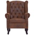 Fauteuil chaise siège lounge design club sofa salon chesterfield et repose-pieds marron similicuir daim 1102228/3-2