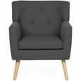 Fauteuil scandinave avec repose pieds en tissu gris anthracite - LIV