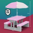 SPIELWERK Salon de jardin pour enfants Gris Rose ensemble 1 table 2 bancs fixes parasol jouet table terrasse pique-nique-2