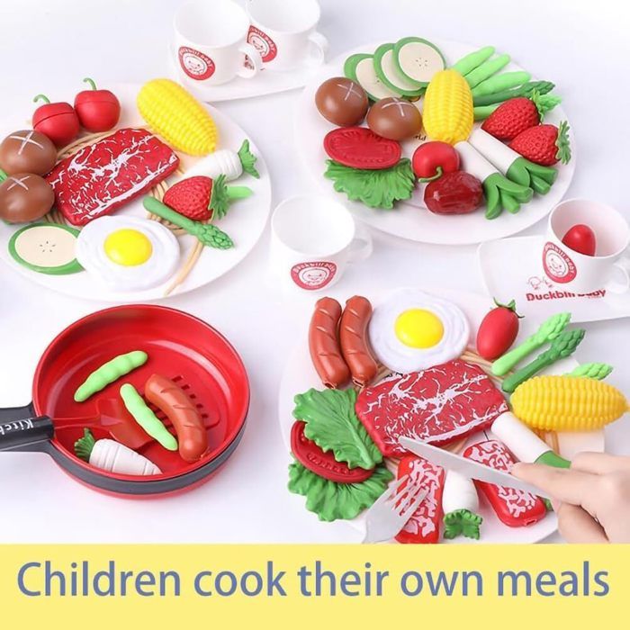 Accessoire Cuisine Enfant 76 Pièces – Jeu De Rôle Chef, Pots Casseroles, Aliments Fruits Légumes, Dès 3 Ans