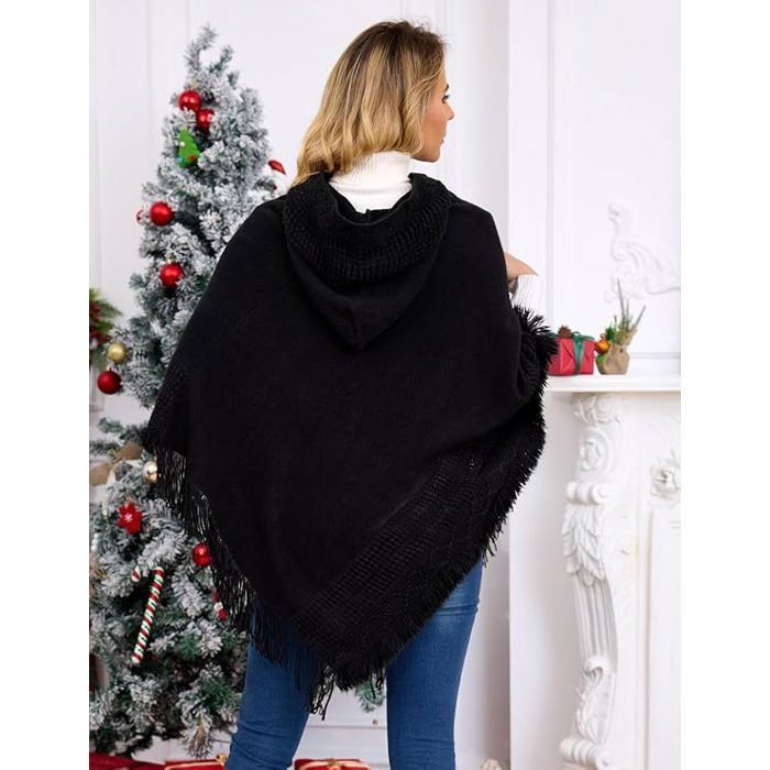 ITODA Poncho à Capuche avec Franges Poncho Châle Elégant ITODA Poncho à Capuche avec Franges Poncho Châle Elégant