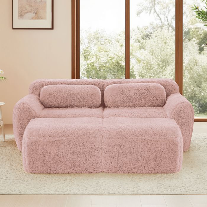 Canapé Pliable 2-en-1 Peluche Enfant Multicolore – Convertible En Lit, Velours Doux, Housse Amovible Lavable (Rose)