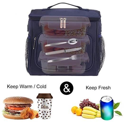 Sac Repas Isotherme Oxford - Grande Capacité 21x15.5x17 Cm - Glacière Portable Pour Pique-nique, Camping, École - Bleu Foncé - 5