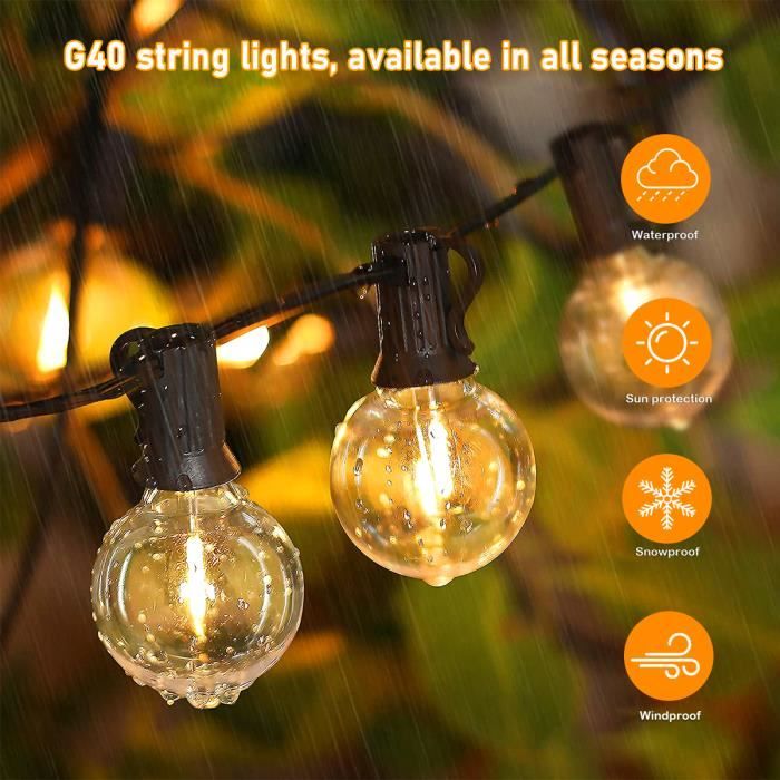 WOWDSGN 30 + 6 ampoules G40 pour extérieur Guirlande lumineuse LED