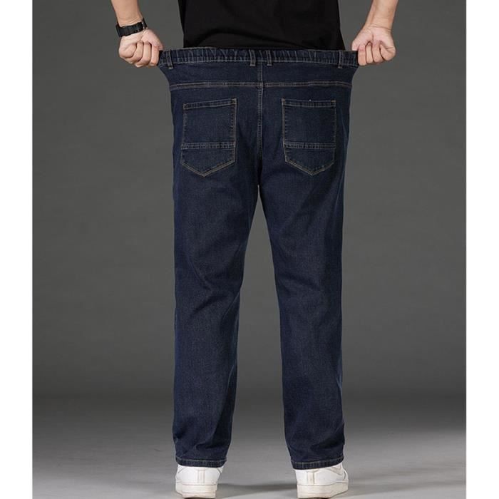 Pantalon En Jeans Homme Relaxed Fit Taille Elastique Casual Jean Stretch  Grande Taille Effet Délavé