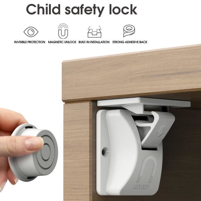 4PCS Serrure de sécurité enfant magnétique de sécurité enfant Serrure de sécurité  pour armoire invisible 3M