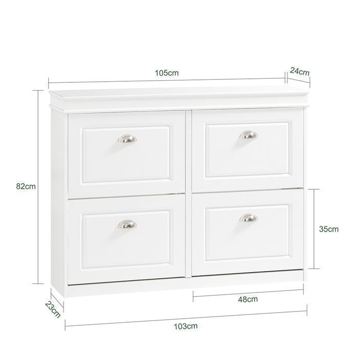 SoBuy Meuble Chaussures 4 Abattants - Armoire Rangement Entrée Compact 104x23x82cm Blanc Grain Bois Artistique FSR186-W