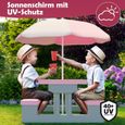 SPIELWERK Salon de jardin pour enfants Gris Rose ensemble 1 table 2 bancs fixes parasol jouet table terrasse pique-nique-3